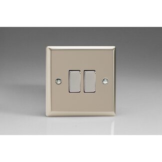 Varilight Classic 2-Gang 10A 1- or 2-Way Rocker Switch with Metal Rockers Decorative Satin Chrome Rockers