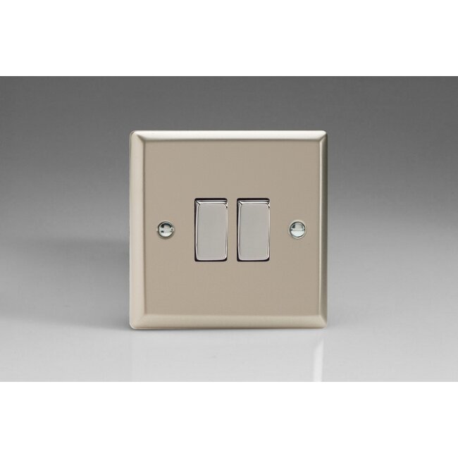 Varilight Classic 2-Gang 10A 1- or 2-Way Rocker Switch with Metal Rockers Decorative Satin Chrome Rockers