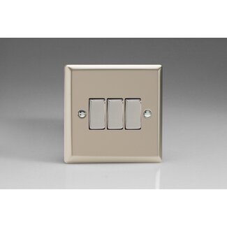 Varilight Classic 3-Gang 10A 1- or 2-Way Rocker Switch with Metal Rockers Decorative Satin Chrome Rockers