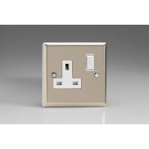Varilight Classic 1-Gang 13A Double Pole Switched Socket White Satin White Inserts Varilight Classic 1-Gang 13A Double Pole Switched Socket White Satin White Inserts