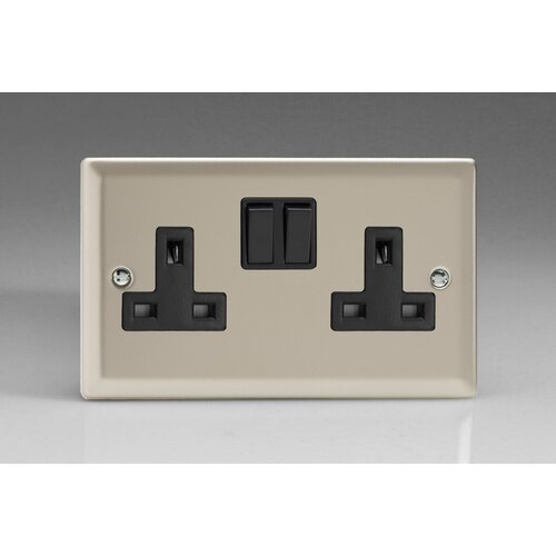 Varilight Classic 2-Gang 13A Double Pole Switched Socket Black Satin Black Inserts Varilight Classic 2-Gang 13A Double Pole Switched Socket Black Satin Black Inserts