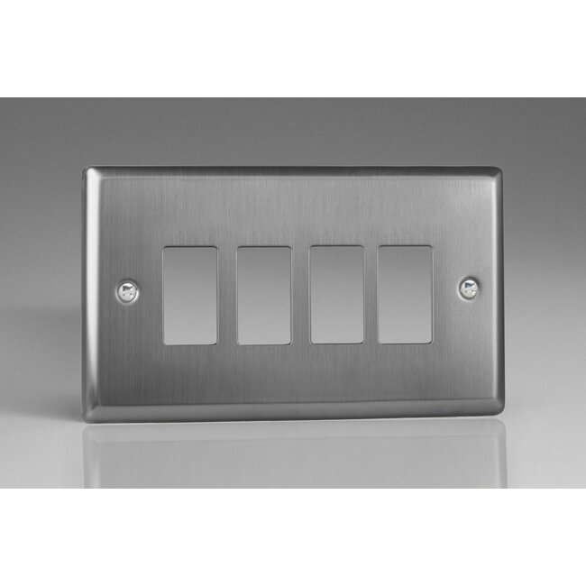 Varilight Classic 4-Gang PowerGrid Plate including Yoke (Twin Plate)  Brushed Steel