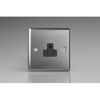 Varilight Classic 1-Gang 2A Round Pin Socket Black Brushed Steel Black Insert