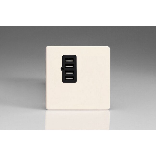 Varilight Screwless 4 Gang 5V DC 4800mA USB Charging Port (Single Plate) Black Primed Black Insert