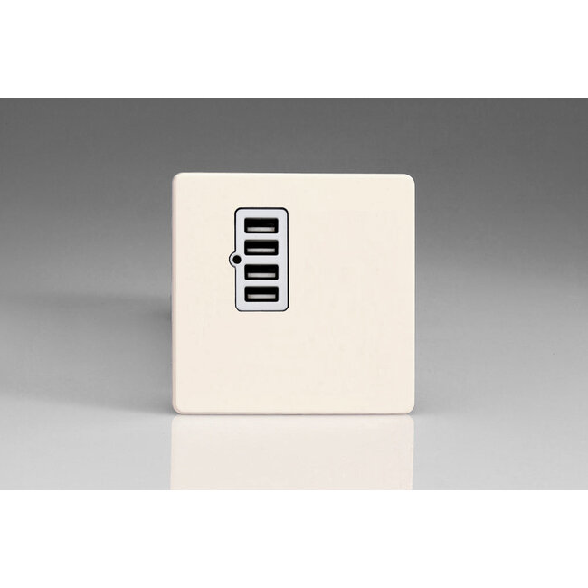 Varilight Screwless 4 Gang 5V DC 4800mA USB Charging Port (Single Plate) White Primed White Insert