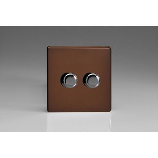 Varilight Screwless 2-Gang V-Pro Smart Master WiFi Dimmer 2 x 100W LED (Multi-Way with up to 2 Supplementary Controllers) V-Pro Smart Mocha Iridium Knobs