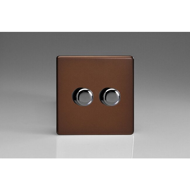 Varilight Screwless 2-Gang V-Pro Smart Master WiFi Dimmer 2 x 100W LED (Multi-Way with up to 2 Supplementary Controllers) V-Pro Smart Mocha Iridium Knobs