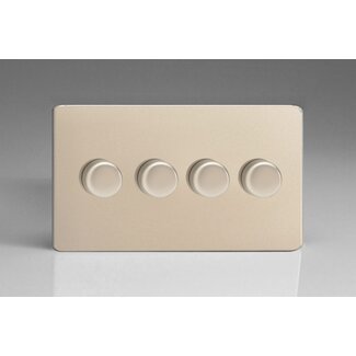 Varilight Screwless 4-Gang 2-Way Push-On/Off Rotary LED Dimmer 4 x 0-120W (1-10 LEDs) (Twin Plate) V-Pro Satin Satin Chrome Knobs