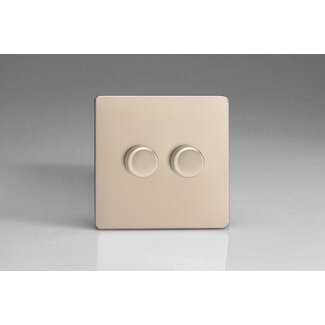 Varilight Screwless 2-Gang 2-Way Push-On/Off Rotary LED Dimmer 2 x 0-120W (1-10 LEDs) V-Pro Satin Satin Chrome Knobs