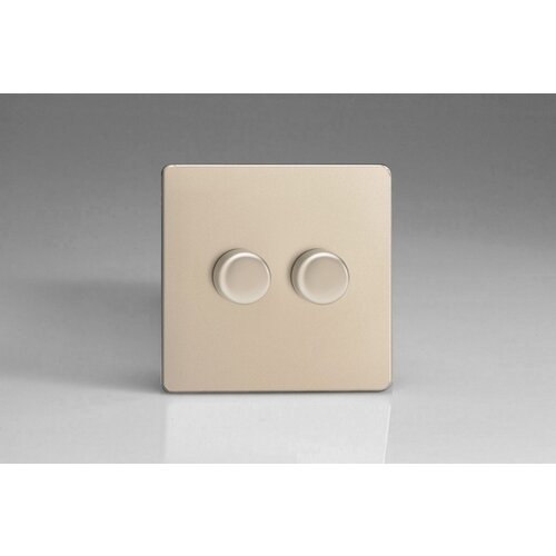 Varilight Screwless 2-Gang V-Pro Smart Master WiFi Dimmer 2 x 100W LED (Multi-Way with up to 2 Supplementary Controllers) V-Pro Smart Satin Chrome Chrome Knobs Varilight Screwless 2-Gang V-Pro Smart Master WiFi Dimmer 2 x 100W LED (Multi-Way with up to 2 Supplementary Controllers) V-Pro Smart Satin Chrome Chrome Knobs