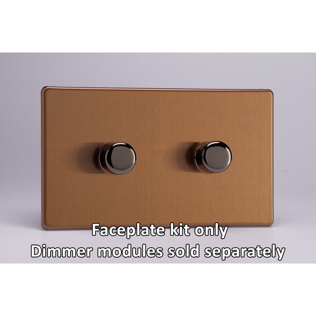 Varilight Urban Screwless 2-Gang Matrix Kit For Rotary Dimmers (Twin Plate)  Matrix Brushed Bronze Iridium Knob