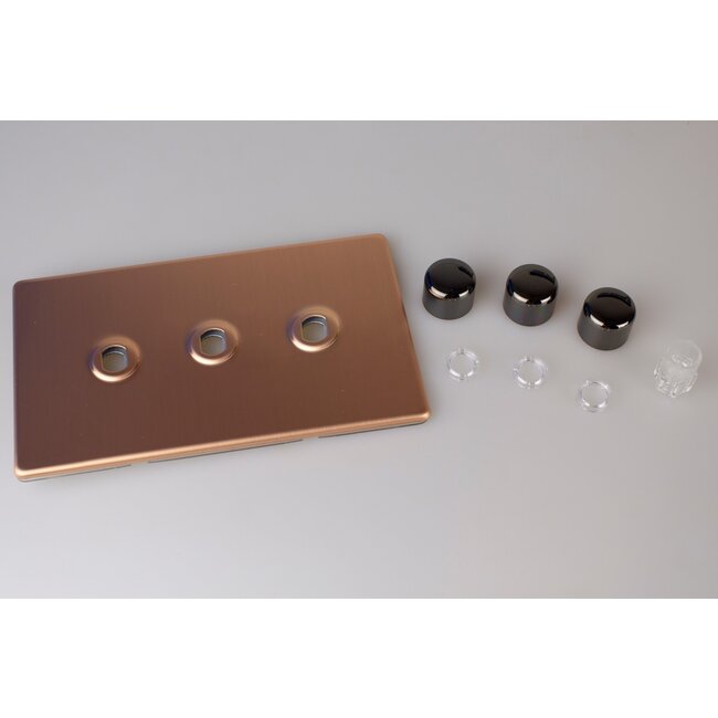 Varilight Urban Screwless 3-Gang Matrix Kit For Rotary Dimmers (Twin Plate)  Matrix Brushed Copper Iridium Knob