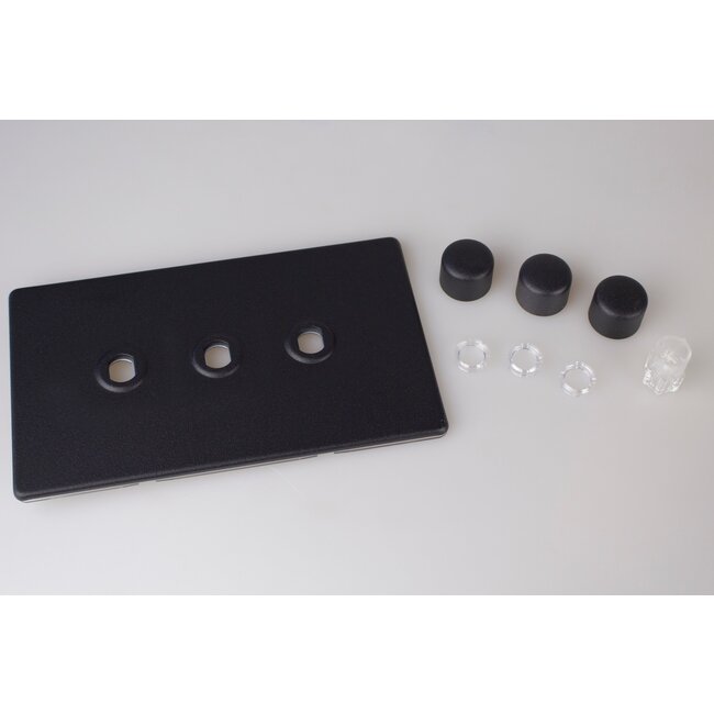 Varilight Urban Screwless 3-Gang Matrix Kit For Rotary Dimmers (Twin Plate)  Matrix Matt Black Matt Black Knob