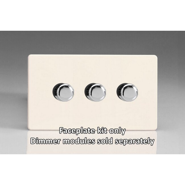 Varilight Screwless 3-Gang Matrix Kit For Rotary Dimmers (Twin Plate)  Matrix Primed Chrome Knob