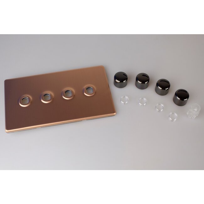 Varilight Urban Screwless 4-Gang Matrix Kit For Rotary Dimmers (Twin Plate)  Matrix Brushed Copper Iridium Knob