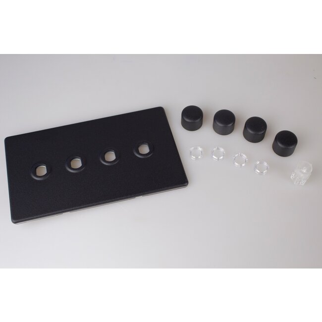 Varilight Urban Screwless 4-Gang Matrix Kit For Rotary Dimmers (Twin Plate)  Matrix Matt Black Matt Black Knob
