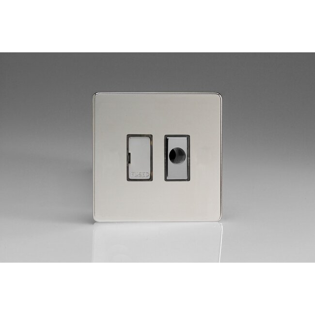 Varilight Screwless 13A Unswitched Fused Spur + Flex Outlet with Metal Inserts Decorative Polished Chrome Chrome Inserts