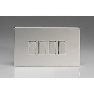 Varilight Screwless 4-Gang 10A 1- or 2-Way Rocker Switch (Twin Plate) Decorative Polished Chrome Chrome Rockers