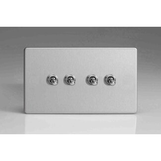 Varilight Screwless 4-Gang 10A 1- or 2-Way Toggle Switch (Twin Plate) Decorative Brushed Steel Chrome Toggles