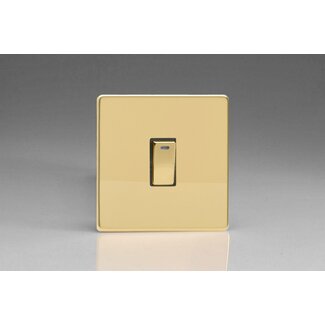 Varilight Screwless 1-Gang 20A Double Pole Rocker Switch + Neon Indicator Light Decorative Polished Brass Brass Rocker