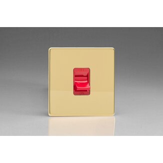 Varilight Screwless 45A Cooker Switch (Single Plate, Red Rocker) Red Polished Brass Red Insert