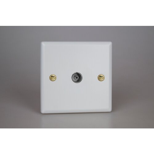 Varilight Vogue 1-Gang TV Socket, Co-Axial Matt White Polished Brass Varilight Vogue 1-Gang TV Socket, Co-Axial Matt White Polished Brass