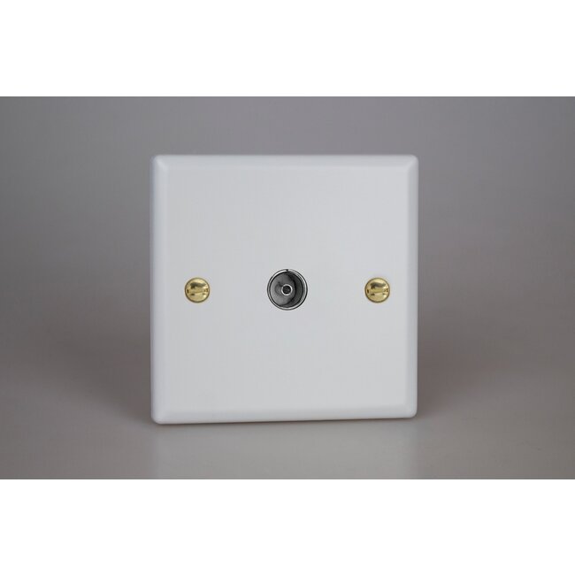 Varilight Vogue 1-Gang TV Socket, Co-Axial  Matt White Polished Brass