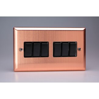 Varilight Urban 6-Gang 10A 1- or 2-Way Rocker Switch (Twin Plate) Black Brushed Copper Black