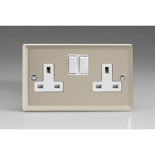 Varilight Classic 2-Gang 13A Double Pole Switched Socket White Satin White Inserts Varilight Classic 2-Gang 13A Double Pole Switched Socket White Satin White Inserts