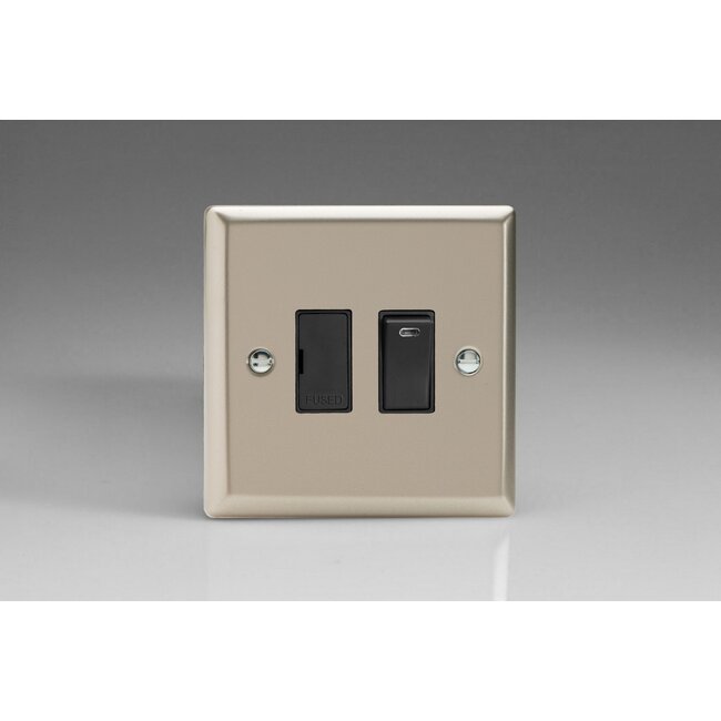 Varilight Classic 13A Switched Fused Spur + Neon  Black Satin Black Inserts