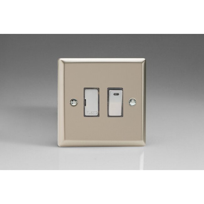 Varilight Classic 13A Switched Fused Spur + Neon with Metal Inserts Decorative Satin Chrome Inserts