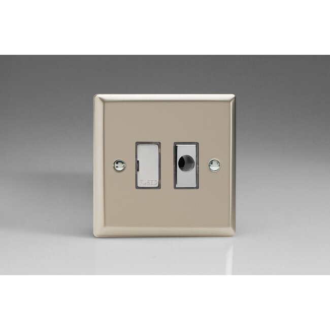 Varilight Classic 13A Unswitched Fused Spur + Flex Outlet with Metal Inserts Decorative Satin Chrome Inserts