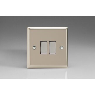 Varilight Classic 2-Gang 10A Intermediate Rocker Switch with Metal Rockers Decorative Satin Chrome Rockers