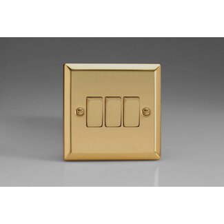 Varilight Classic 3-Gang 10A 1- or 2-Way Rocker Switch with Metal Rockers Decorative Victorian Brass Brass Rockers