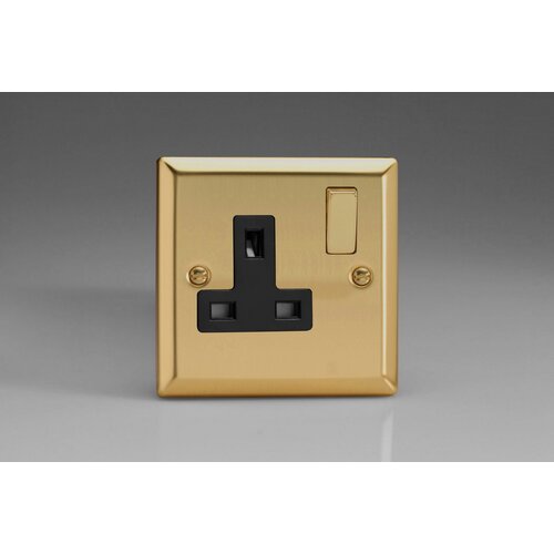 Varilight Classic 1-Gang 13A Double Pole Switched Socket with Metal Rockers Black Victorian Brass Brass/Black Inserts Varilight Classic 1-Gang 13A Double Pole Switched Socket with Metal Rockers Black Victorian Brass Brass/Black Inserts