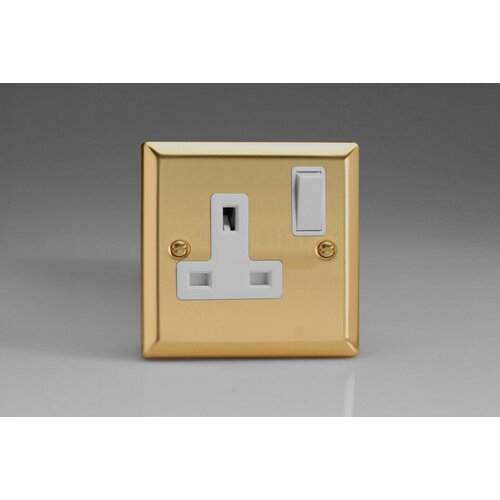 Varilight Classic 1-Gang 13A Double Pole Switched Socket White Victorian Brass White Inserts Varilight Classic 1-Gang 13A Double Pole Switched Socket White Victorian Brass White Inserts