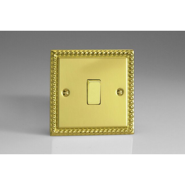 Varilight Classic 1-Gang 10A 1- or 2-Way Rocker Switch with Metal Rockers Decorative Georgian Brass Brass Rocker