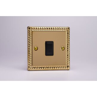 Varilight Classic 1-Gang 20A Double Pole Rocker Switch Black Georgian Brass Black Rocker