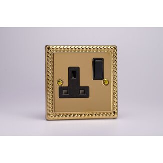 Varilight Classic 1-Gang 13A Double Pole Switched Socket  Black Georgian Brass Black Inserts