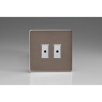 Varilight Screwless 2-Gang 1-Way V-Pro Multi-Point Remote/Tactile Touch Control Master LED Dimmer 2 x 0-100W (1-10 LEDs) V-Pro Multi-Point Remote (formerly Eclique2) Pewter Chrome Buttons