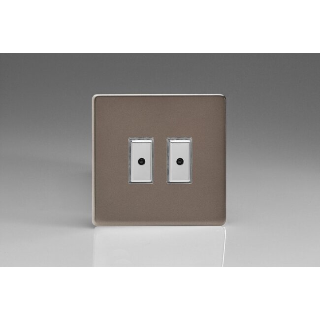 Varilight Screwless 2-Gang 1-Way V-Pro Multi-Point Remote/Tactile Touch Control Master LED Dimmer 2 x 0-100W (1-10 LEDs) V-Pro Multi-Point Remote (formerly Eclique2) Pewter Chrome Buttons