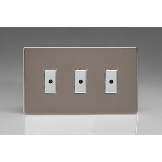 Varilight Screwless 3-Gang 1-Way V-Pro Multi-Point Remote/Tactile Touch Control Master LED Dimmer 3 x 0-100W (1-10 LEDs) (Twin Plate) V-Pro Multi-Point Remote (formerly Eclique2) Pewter Chrome Buttons