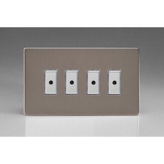Varilight Screwless 4-Gang 1-Way V-Pro Multi-Point Remote/Tactile Touch Control Master LED Dimmer 4 x 0-100W (1-10 LEDs) (Twin Plate) V-Pro Multi-Point Remote (formerly Eclique2) Pewter Chrome Buttons