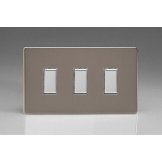 Varilight Screwless 3-Gang Tactile Touch Control Dimming Supplementary Controller for use with Multi-Point (formerly Eclique2) Master on 2-Way Circuits (Twin Plate) V-Pro Multi-Point (formerly Eclique2) Pewter Chrome Buttons