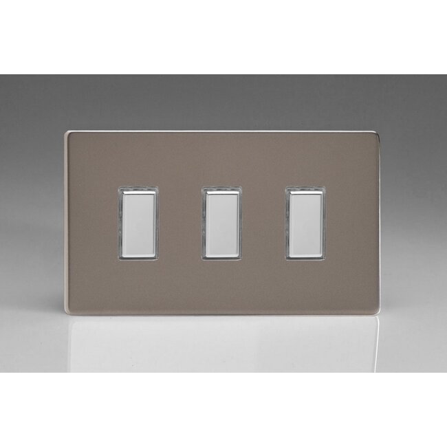Varilight Screwless 3-Gang Tactile Touch Control Dimming Supplementary Controller for use with Multi-Point (formerly Eclique2) Master on 2-Way Circuits (Twin Plate) V-Pro Multi-Point (formerly Eclique2) Pewter Chrome Buttons