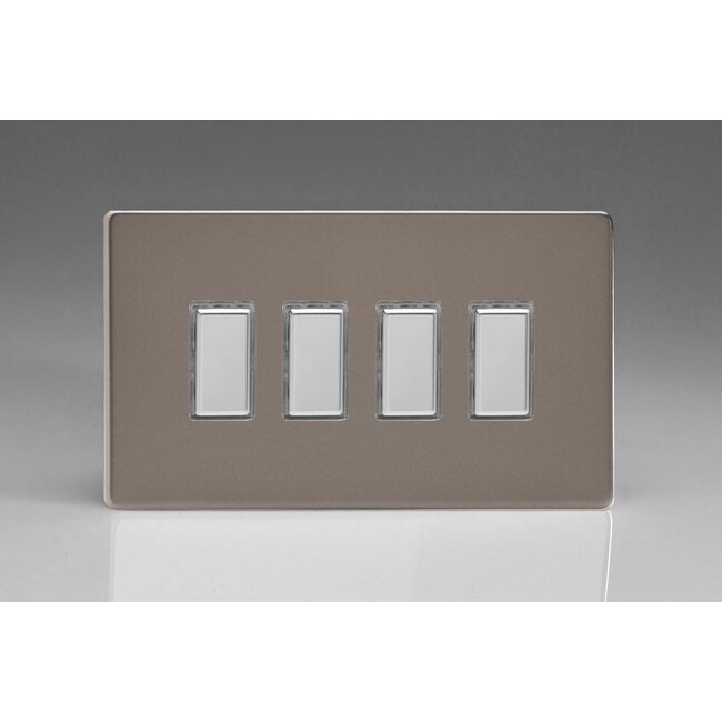 Varilight Screwless 4-Gang Tactile Touch Control Dimming Supplementary Controller for use with Multi-Point (formerly Eclique2) Master on 2-Way Circuits (Twin Plate) V-Pro Multi-Point (formerly Eclique2) Pewter Chrome Buttons