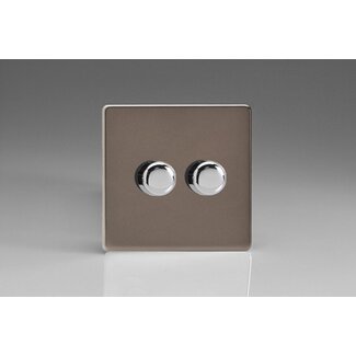 Varilight Screwless 2-Gang 2-Way Push-On/Off Rotary LED Dimmer 2 x 0-120W (1-10 LEDs) V-Pro Pewter Chrome Knobs