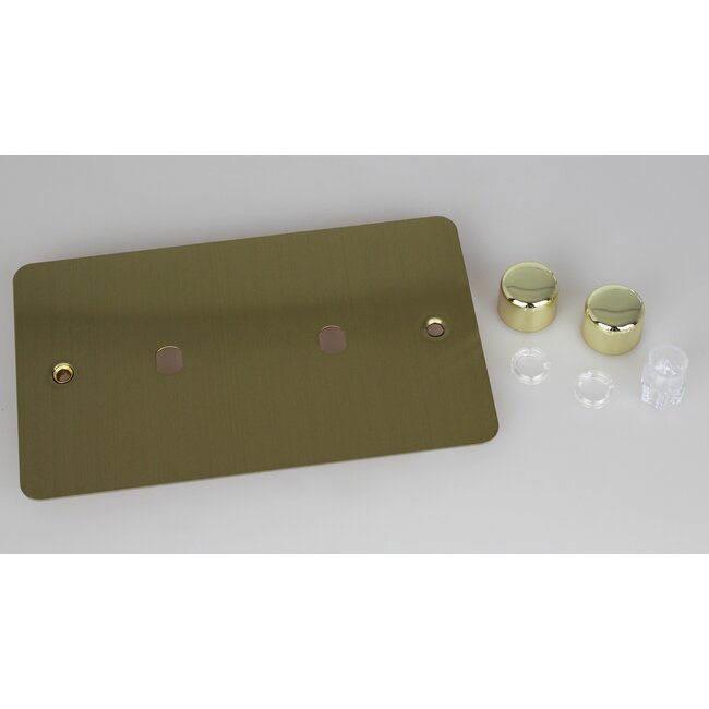 Varilight Ultraflat 2-Gang Matrix Kit For Rotary Dimmers (Twin Plate)  Matrix Brushed Brass Brass Knob