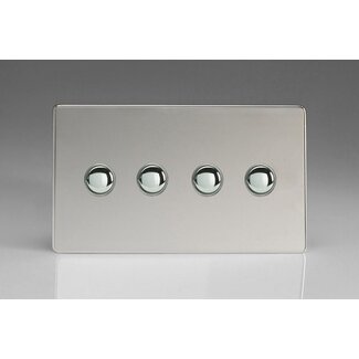 Varilight Screwless 4-Gang 6A 1- or 2-Way Push-On/Off Impulse Switch (Twin Plate) Decorative Polished Chrome Chrome Buttons