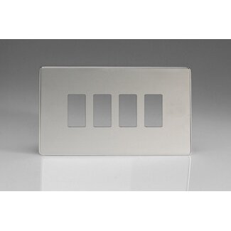 Varilight Screwless 4-Gang Screwless PowerGrid Plate including Yoke (Twin Plate)  Polished Chrome